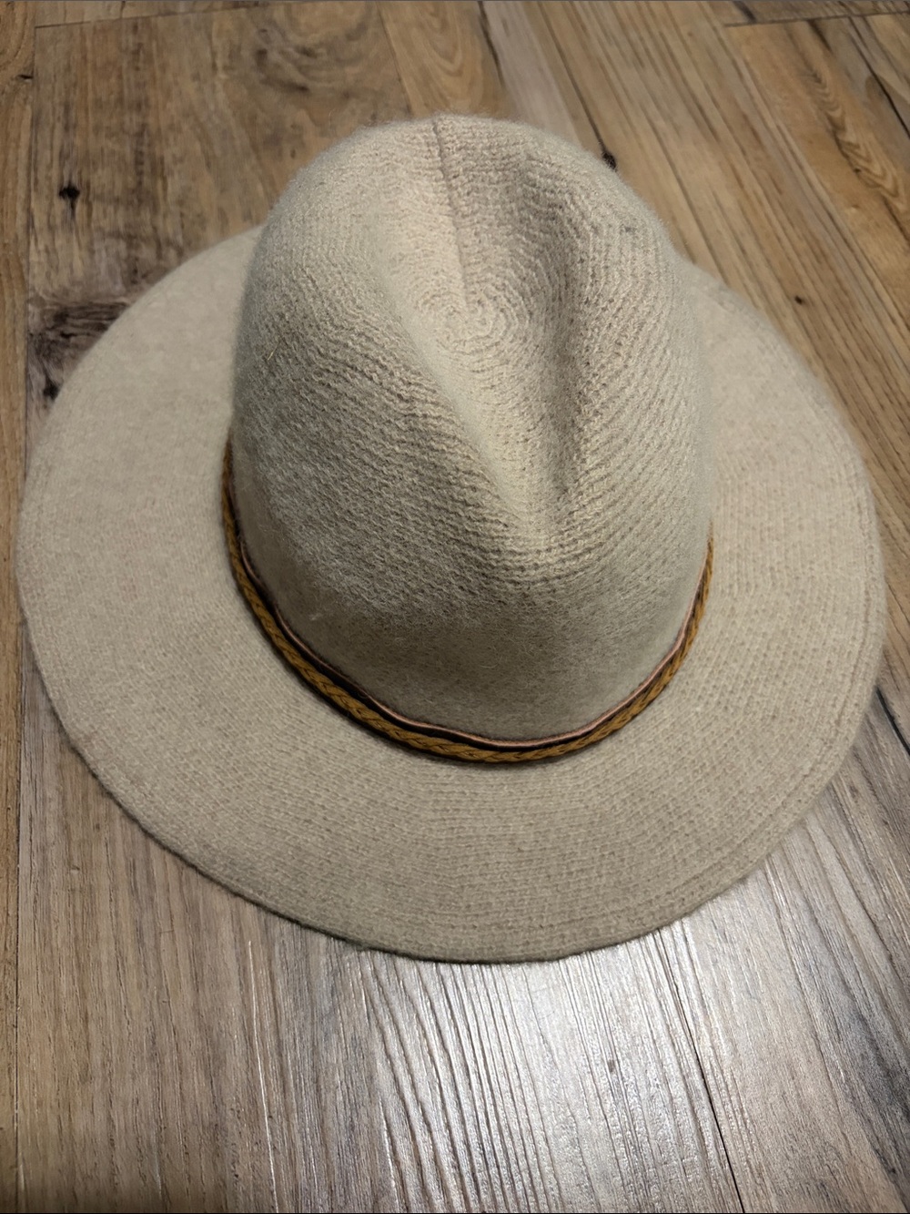 Target Cream Fedora Sweater Hat with Brown Braided Band
